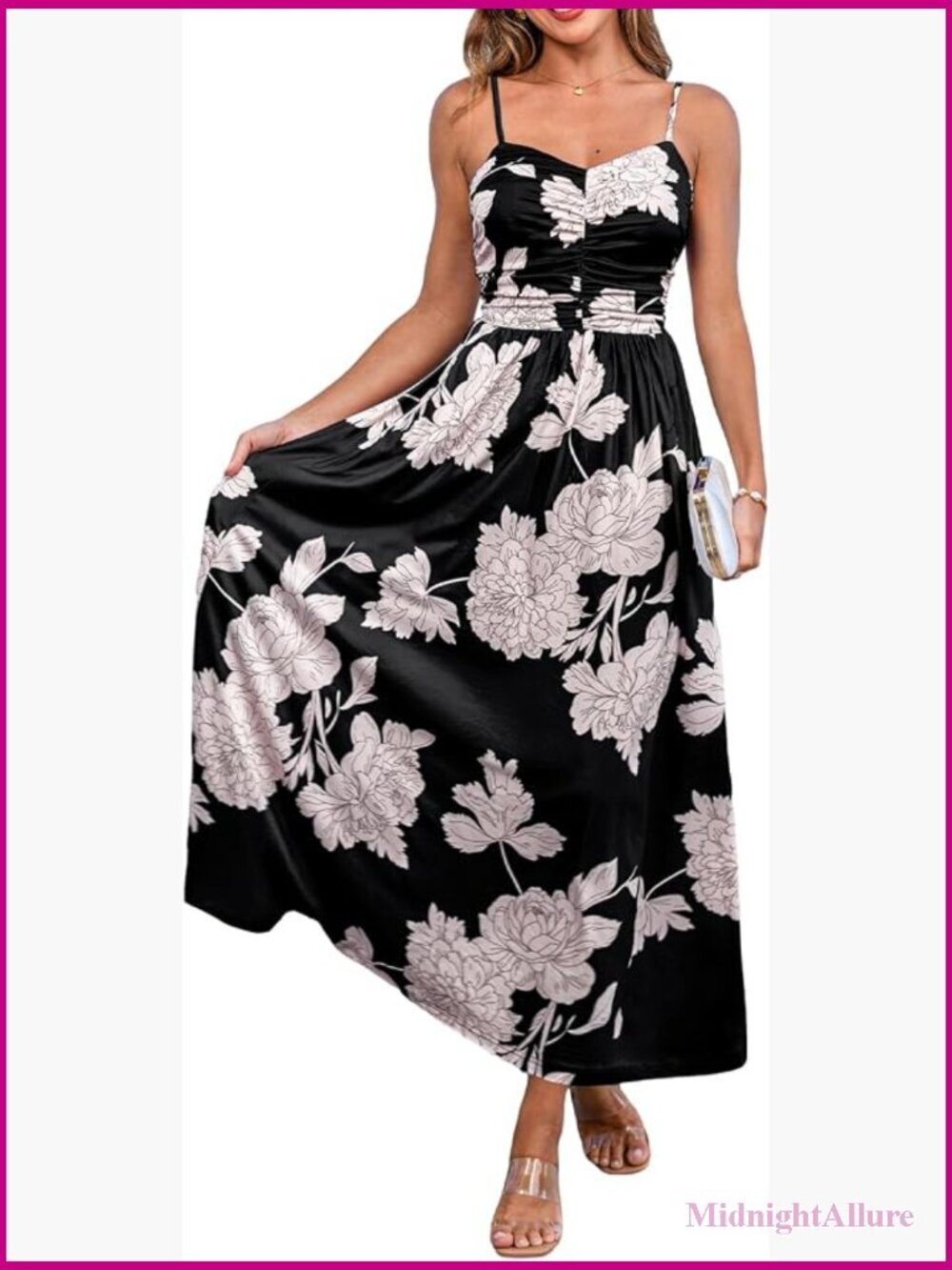 Women's Maxi Dress Casual Summer Sundress Sleeveless Floral Spaghetti Straps